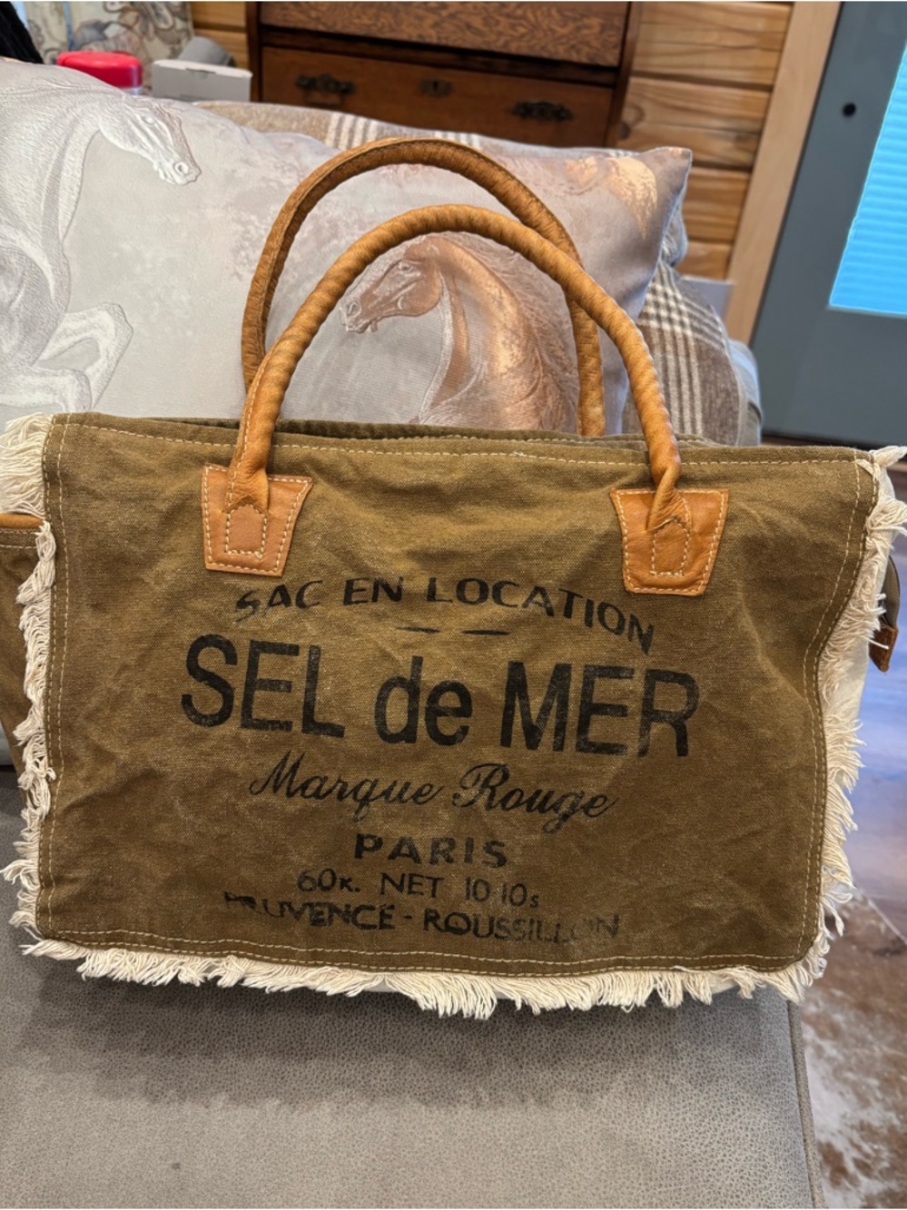 SEL de MER Canvas Tote Bag in Olive Brown